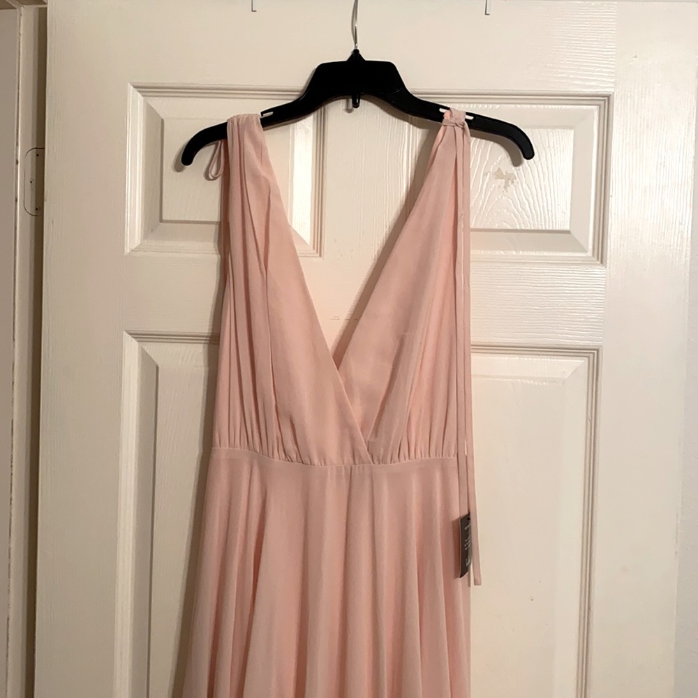 Flowy, blush pink floor length dress